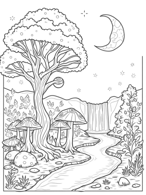 Mystical Forest Glade Under the Crescent Moon