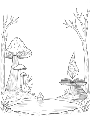 Mystical Forest Glade with Towering Mushrooms and a Floating Crystal