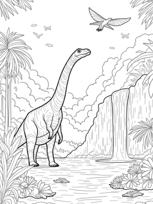 Prehistoric Jungle with Brontosaurus and Pterosaurs
