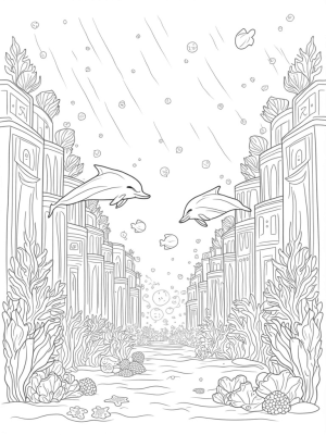 Underwater City with Dolphins and Coral Skyscrapers