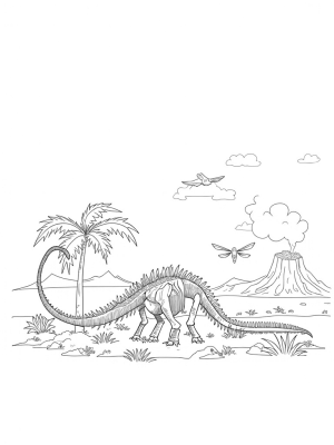 Giant Dinosaur Skeleton Surrounded by Nature