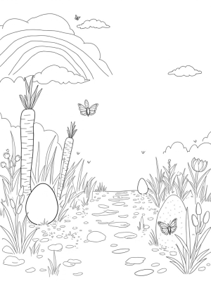 Colorful Eggs and Giant Carrots in a Magical Garden