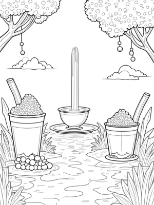 Boba Tea Garden with Colorful Tapioca Pearls