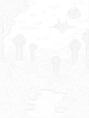 Dreamscape with Floating Islands and Spiraling Hills