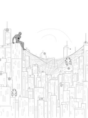 Spider and Cityscape with Comic Panels
