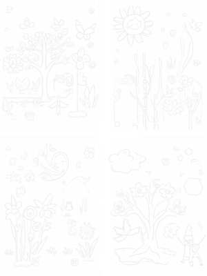 Seasonal Garden with Spring Flowers, Summer Sun, Autumn Leaves, and Winter Snowman