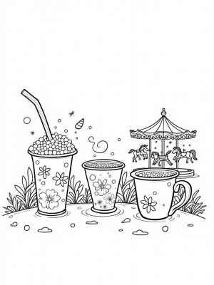 Boba Tea Garden with Colorful Tapioca Pearls