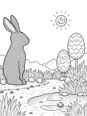 Giant Bunny Topiary in a Colorful Egg Garden