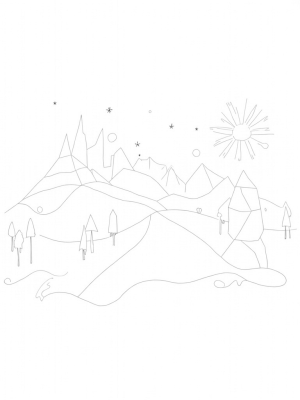 Vibrant Triangle Landscape with Mountains and a River