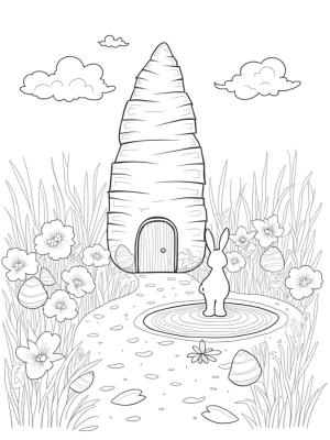 Giant Carrot House in a Colorful Garden