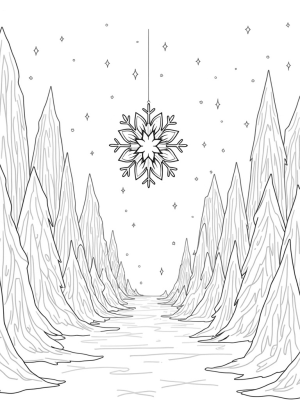 Majestic Ice Castle and Snowflake Mandala in a Frozen Forest