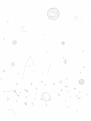 Cosmic Garden with Blooming Planets and a Crescent Moon