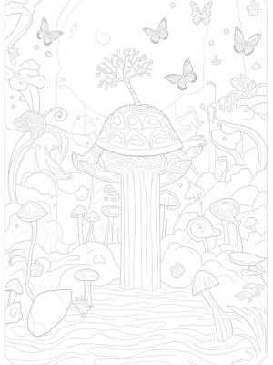 Giant Tortoise with Coral Reef and Colorful Butterflies