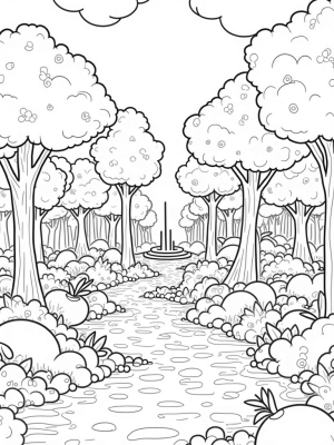 Boba Tea Garden with Giant Fruit Trees and Tapioca Pathways