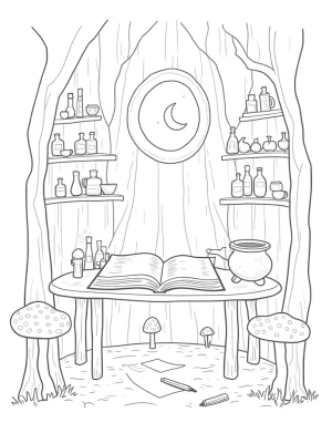 Potion Laboratory Inside a Hollowed-Out Tree