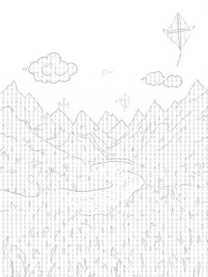 Triangular Landscape with Mountains and Kites