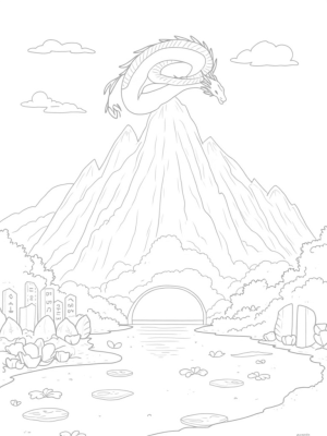 Majestic Dragon Coiled Around a Mountain Peak