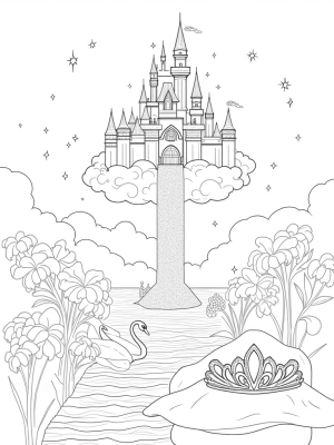 Floating Castle with Jewel Waterfall and Garden