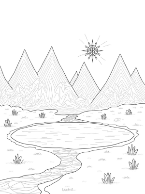 Colorful Triangular Landscape with Tranquil Pond