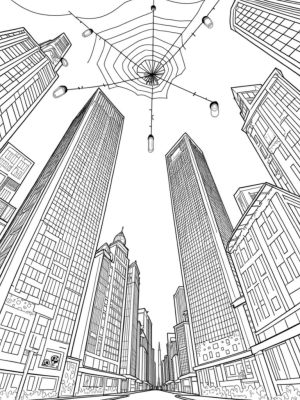Cityscape with Spider Lanterns and Comic Panels