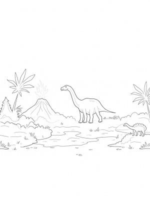 Friendly Brontosaurus in a Lush Prehistoric Jungle