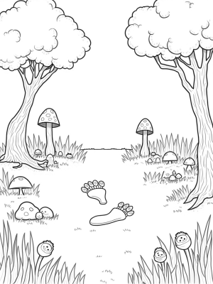 Giant Gruffalo Footprint in a Colorful Forest Clearing