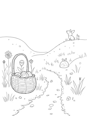 Easter Eggs and a Bunny Hill in a Meadow
