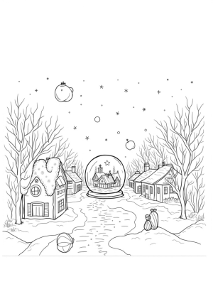 Holiday Village with Gingerbread Houses and Snow Globe