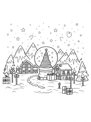Holiday Village with Giant Snow Globe and Gingerbread House