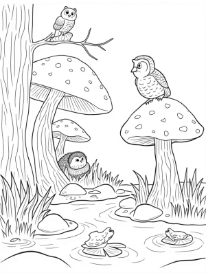 Oversized Mushrooms and Cozy Hedgehogs in a Forest