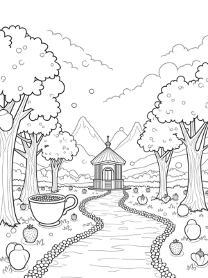 Boba Tea Garden with Fruit Trees and Tapioca Pearl Flowers