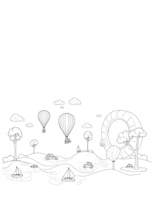 Floating Cityscape with Hot Air Balloon Cars and Whimsical Trees