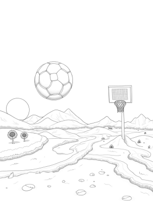 Inflatable Soccer Ball Over Colorful Grass Landscape