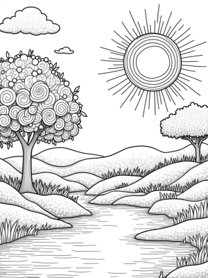 Colorful Circle Garden with a Radiant Sun