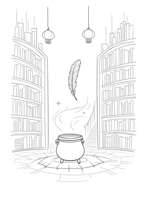 Magical Library with Spellbooks and Potions