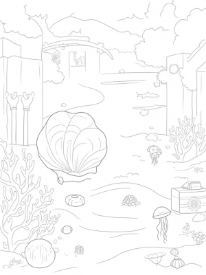 Underwater Ruins with Sharks and Colorful Fish