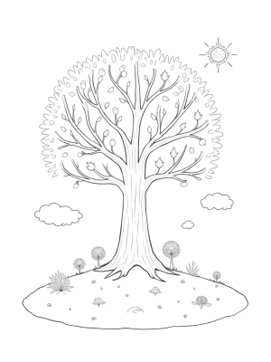 Seasonal Tree with Flowers and Brook