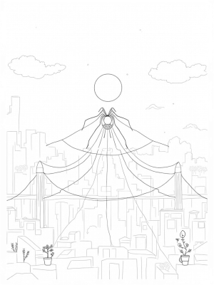 Twilight City Skyline with Spider and Webs