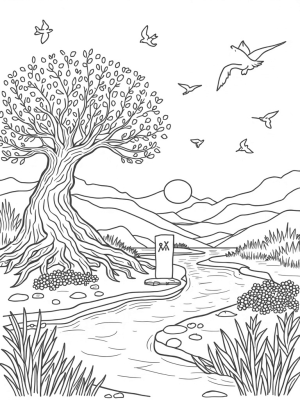 Ancient Olive Tree in a Tranquil Garden