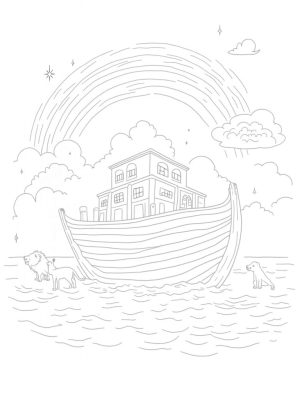 Noah's Ark with Rainbow and Animals