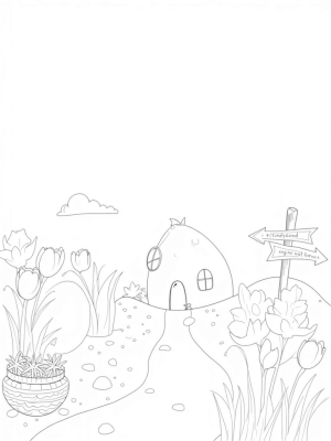 Easter Egg Meadow with Cozy Cottage