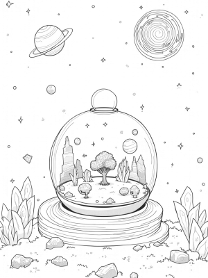 Cosmic Garden with Alien Landscape and Glass Terrarium