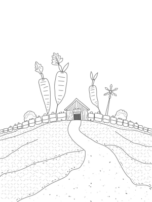 Giant Carrots and an Apple Barn Farm Scene