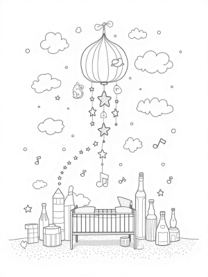 Floating Nursery with Plush Toys and Musical Notes