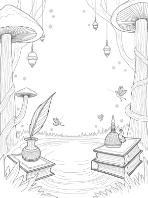Magical Forest Clearing with Oversized Mushrooms and Fairies