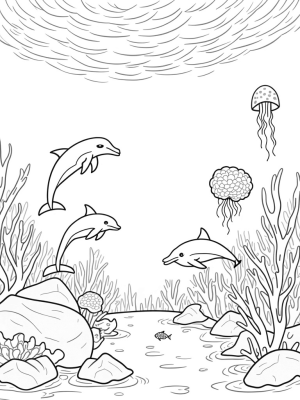 Underwater Garden with Dolphins and Jellyfish