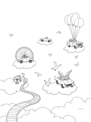 Vintage Cars in a Balloon-Filled Sky