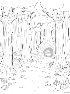 Whimsical Forest with Twisted Trees and Toadstools