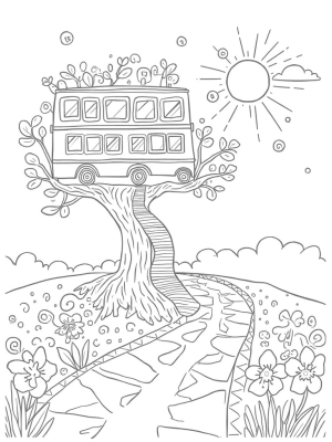 Bus-Shaped Treehouse on a Spiraling Vine