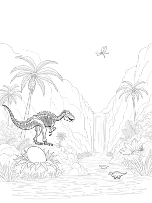 Prehistoric Jungle with Dinosaur Skeleton and Giant Egg